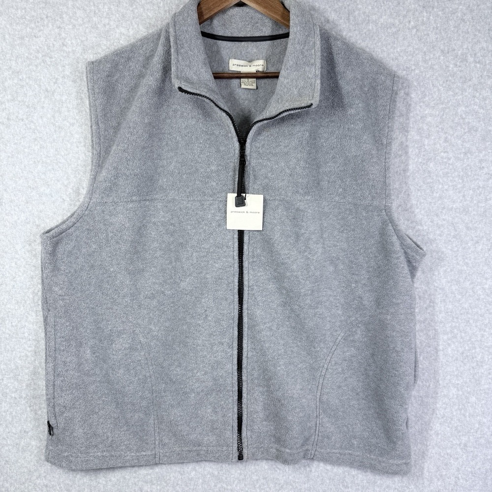 Preswick & Moore Fleece Vest Mens Large Grey Heather NEW Full Zip Outdoor Layer